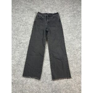 Mica Cropped Denim Jeans Women 24 Black Cotton Stretch Mid Rise Wide Leg Raw Hem